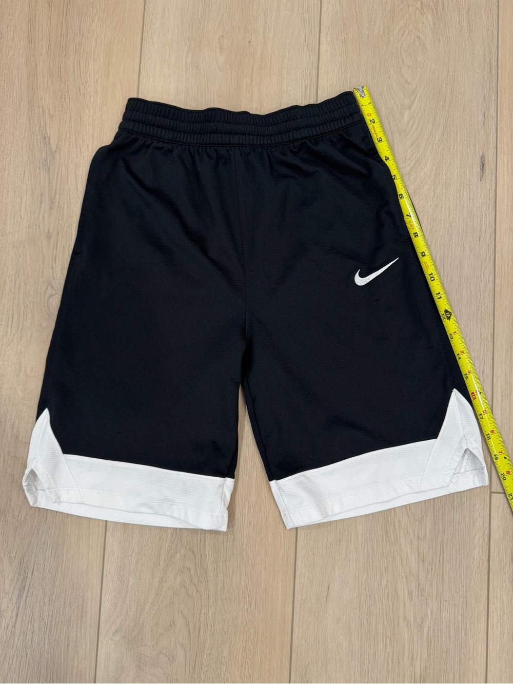 Nike 7inch Black Shorts with White Hem and Swoosh - Kids